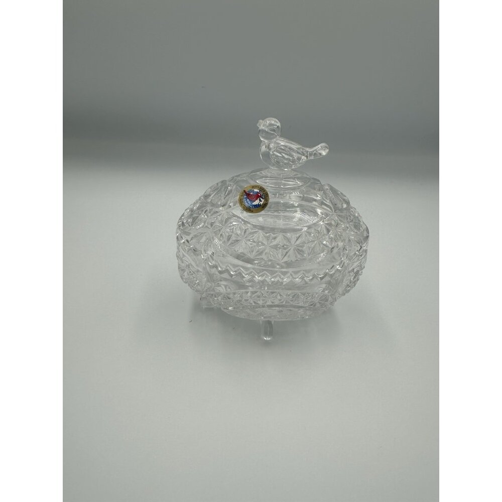 Vintage Hofbauer Crystal The‎ Byrdes Collection Clear Etched Footed Candy Dish
